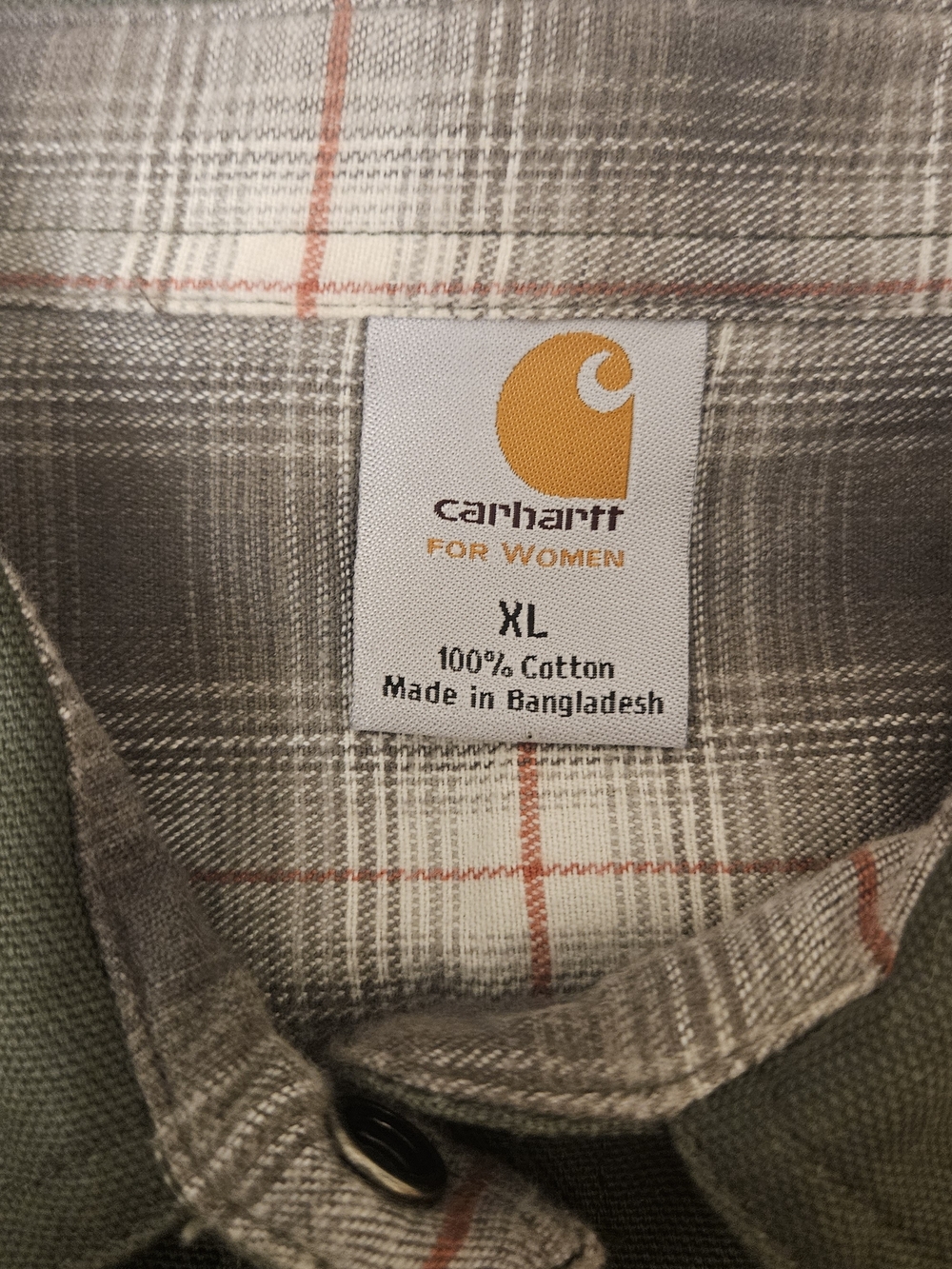 Carhartt Women's Olive Green Work Shirt Jacket Canvas Plaid Lined Shacket XL - Picture 9 of 11